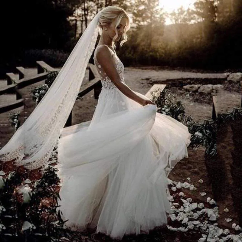 Roycebridal Boho Wedding Dress V Neck A Line Boho Bridal Gown 3D Flower