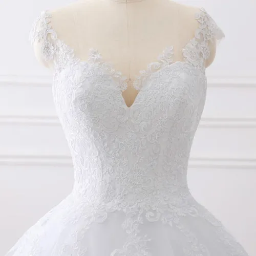 Roycebridal Cap Sleeves White Scoop Lace Wedding Dresses Online, Cheap Bridal Dresses,MW427