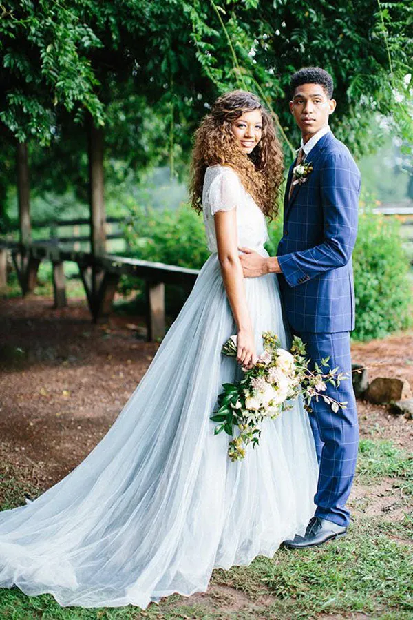 Roycebridal Casual Country Style Two Piece Lace Top Tulle Skirt Wedding Dresses, MW535