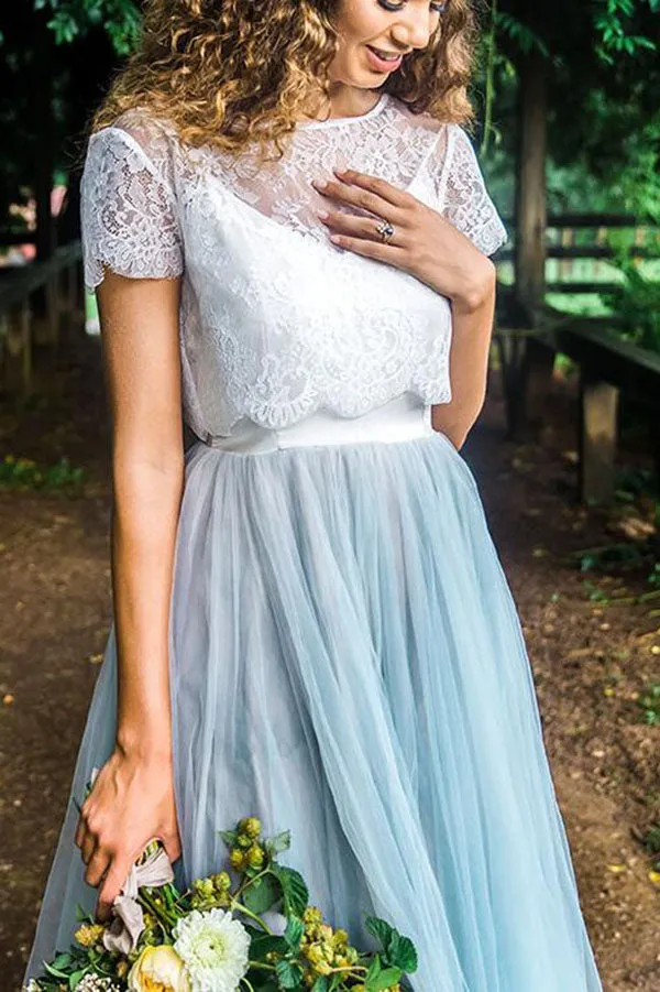 Roycebridal Casual Country Style Two Piece Lace Top Tulle Skirt Wedding Dresses, MW535