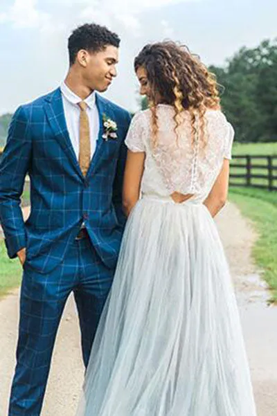 Roycebridal Casual Country Style Two Piece Lace Top Tulle Skirt Wedding Dresses, MW535