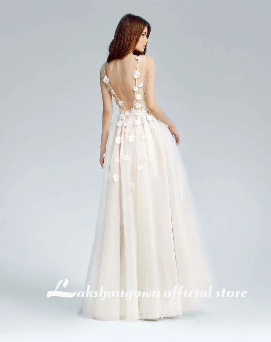 Roycebridal Charming A Line Boho Wedding Dresses Lace Appliques