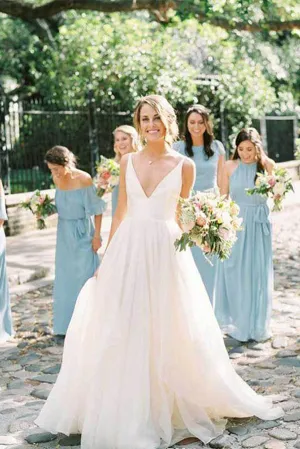 Roycebridal Cheap Ivory Spaghetti Strap Wedding Dresses Backless V-neck Bridal Dress,MW376