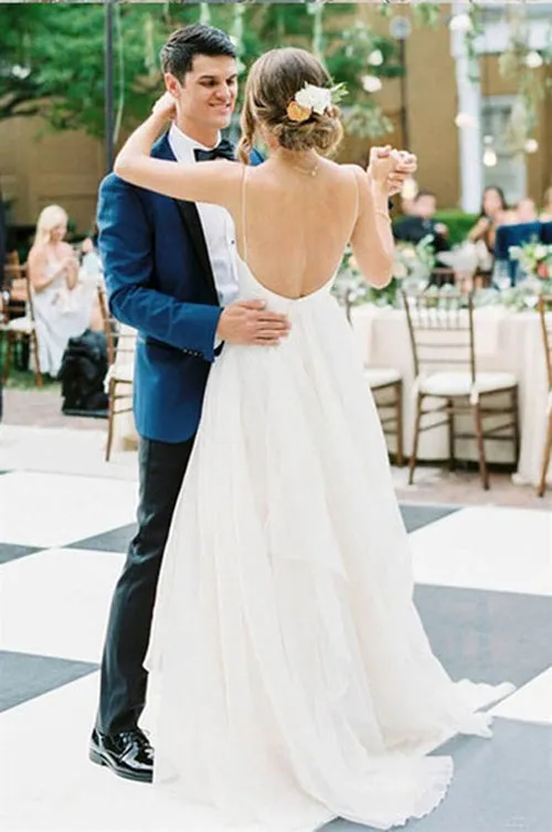 Roycebridal Cheap Ivory Spaghetti Strap Wedding Dresses Backless V-neck Bridal Dress,MW376