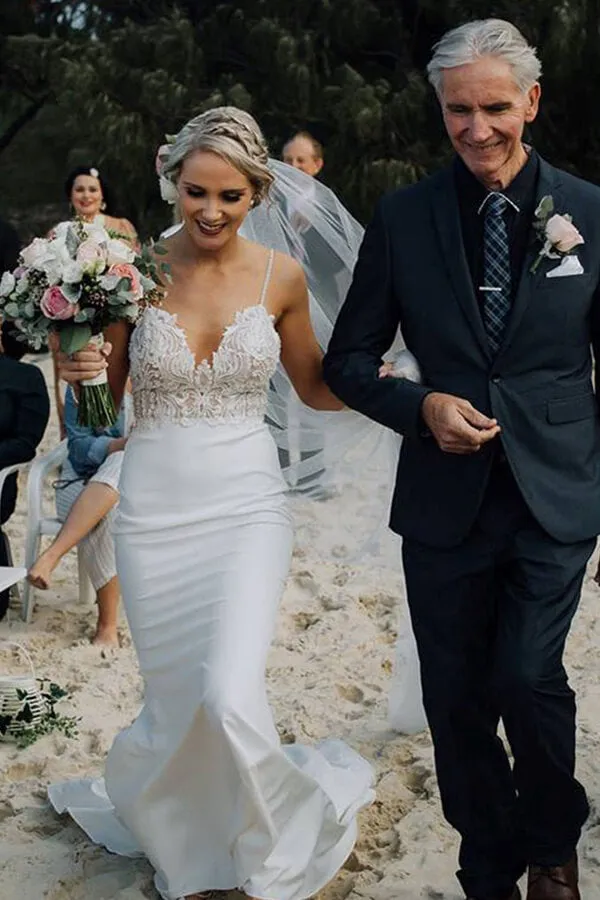 Roycebridal Lace Mermaid Backless Spaghetti Straps Wedding Dresses, Bridal Gown, MW666