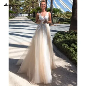 Roycebridal Lakshmigown Champagne Wedding Dress Lace Appliques Princess Tulle Long Bridal Dress 2021 Receipt Wedding Gowns