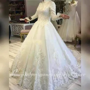 Roycebridal Long sleeve wedding dresses Appliques Lace Muslim