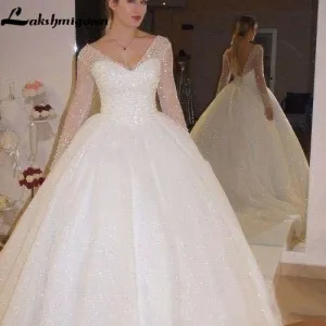 Roycebridal Long Sleeve Wedding Dresses Backless Sweep Train