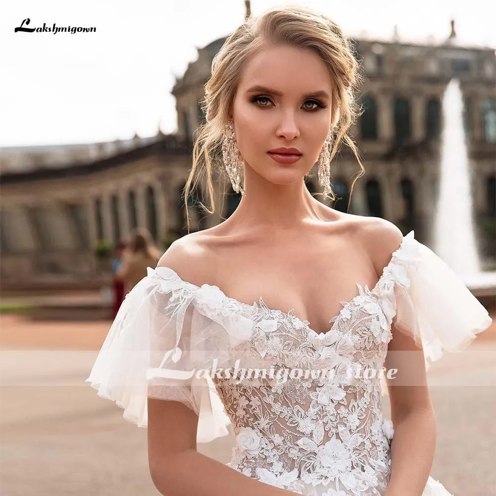 Roycebridal Long Sleeves Lace Deep V Neck Beach Wedding Dresses