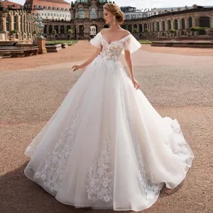 Roycebridal Long Sleeves Lace Deep V Neck Beach Wedding Dresses