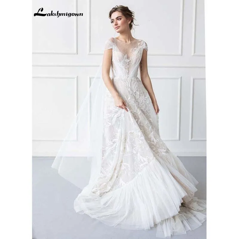 Roycebridal Luxurious Boho Wedding Dress Lace Beach Wedding Gowns