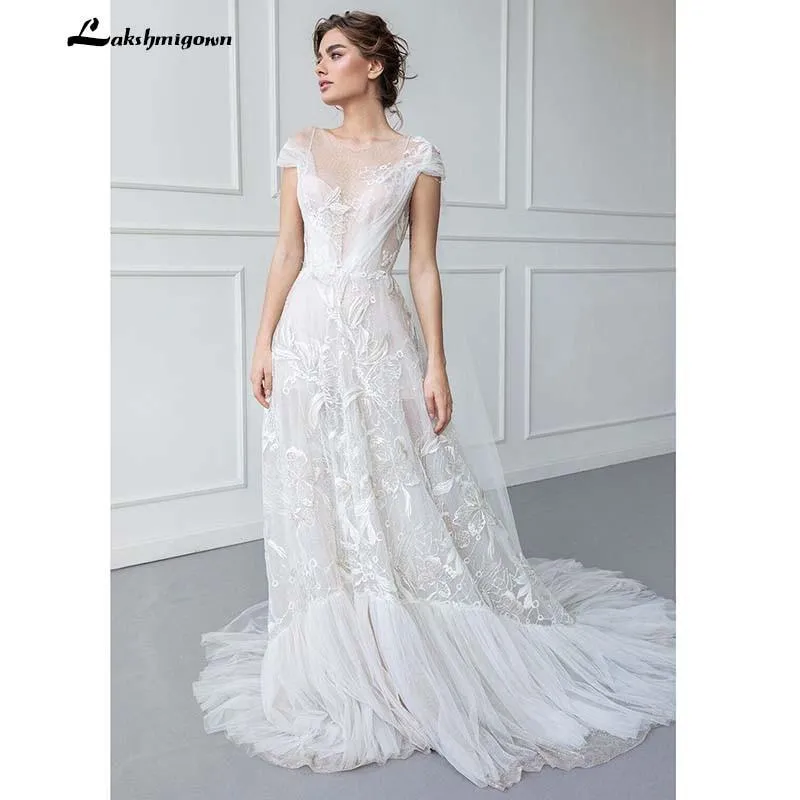 Roycebridal Luxurious Boho Wedding Dress Lace Beach Wedding Gowns