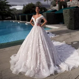 Roycebridal Luxury Princess Bridal Gown Vintage Lace Wedding Dresses Off the Shoulder