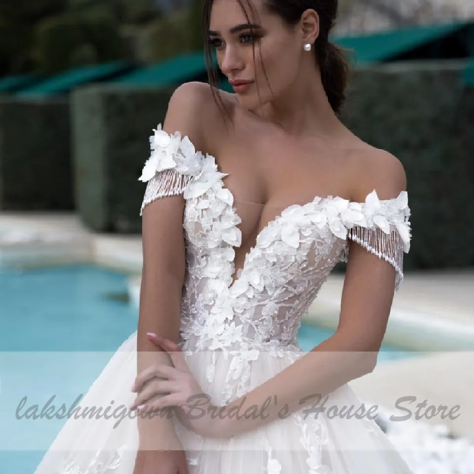 Roycebridal Luxury Princess Bridal Gown Vintage Lace Wedding Dresses Off the Shoulder