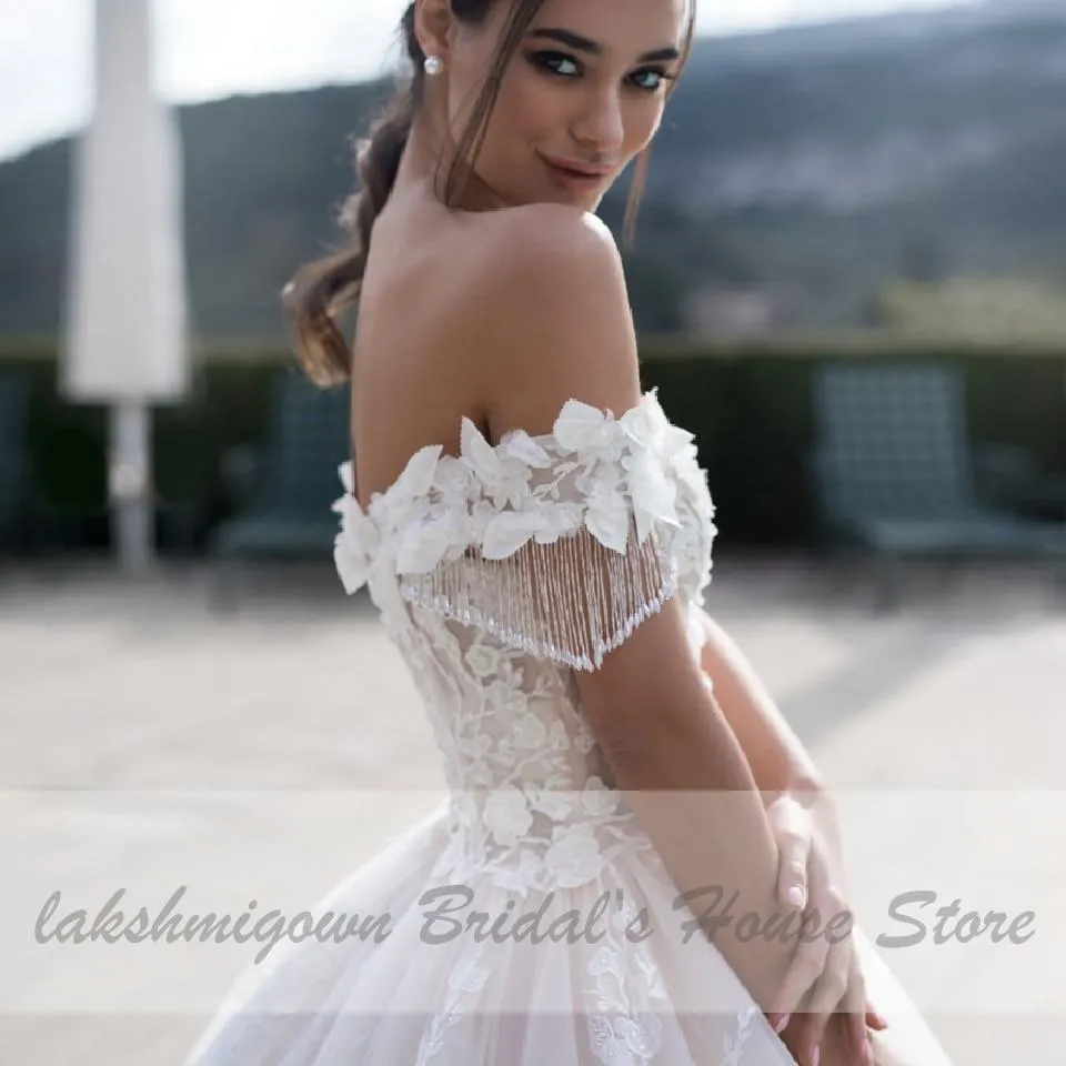 Roycebridal Luxury Princess Bridal Gown Vintage Lace Wedding Dresses Off the Shoulder