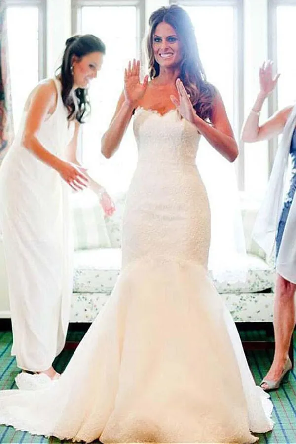Roycebridal Mermaid Lace Sweetheart Wedding Dresses With Train, Bridal Gowns, MW651