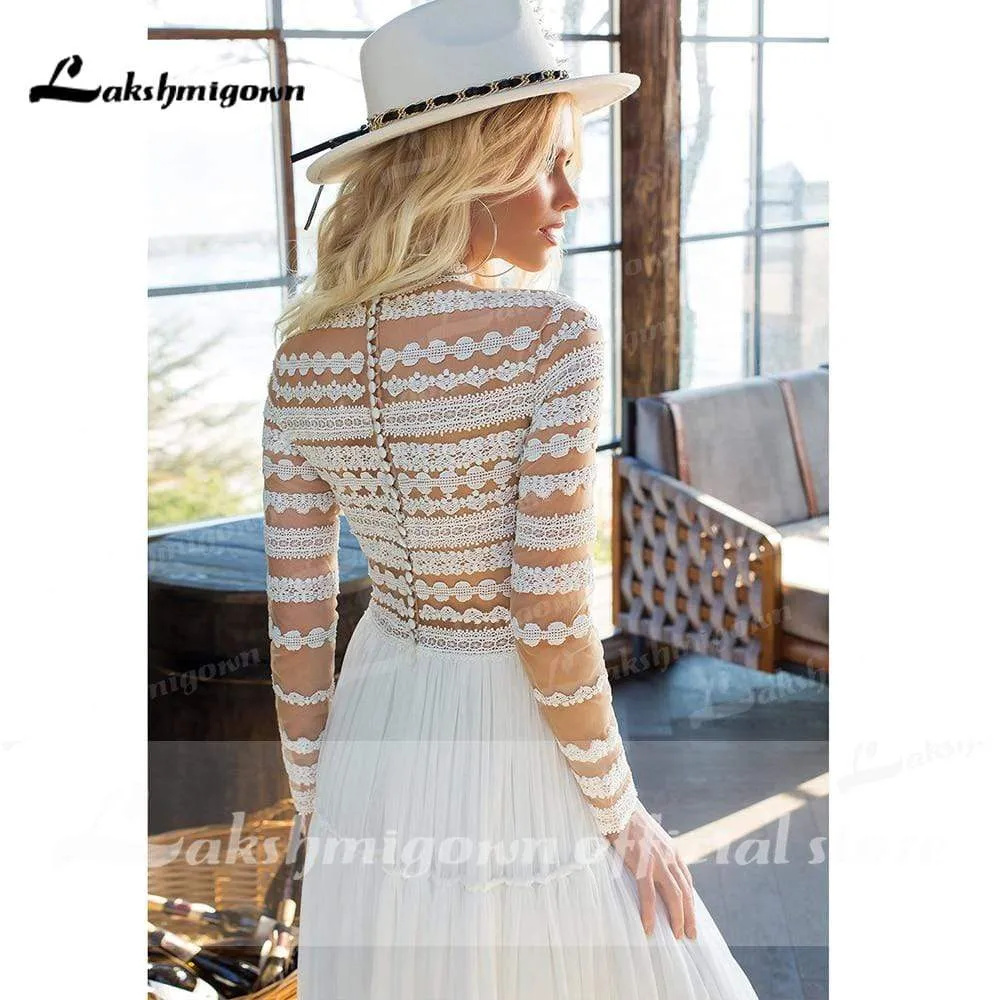 Roycebridal Open Back V Neck Off The Shoulder Lace Wedding Dresses