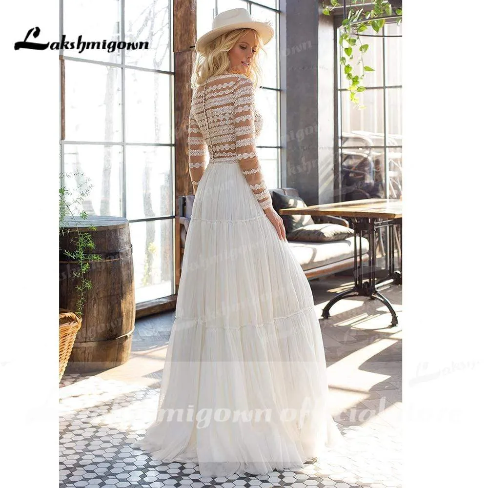 Roycebridal Open Back V Neck Off The Shoulder Lace Wedding Dresses