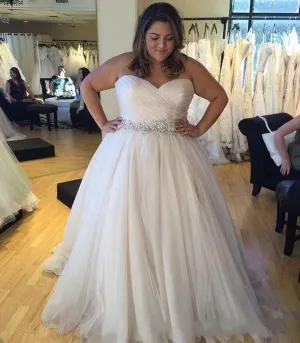 Roycebridal Plus size Wedding Dress A-line Sweetheart Pleated Shiny