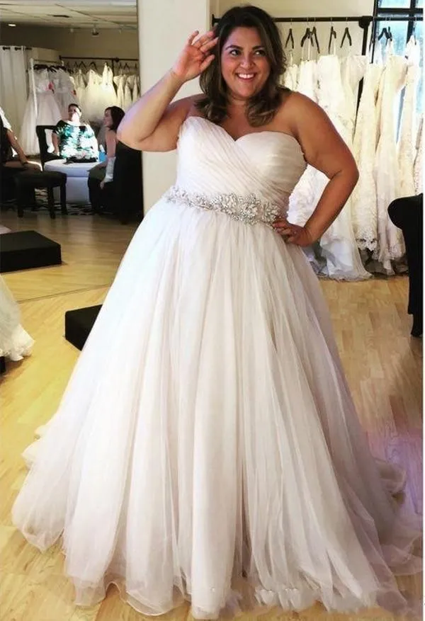 Roycebridal Plus size Wedding Dress A-line Sweetheart Pleated Shiny