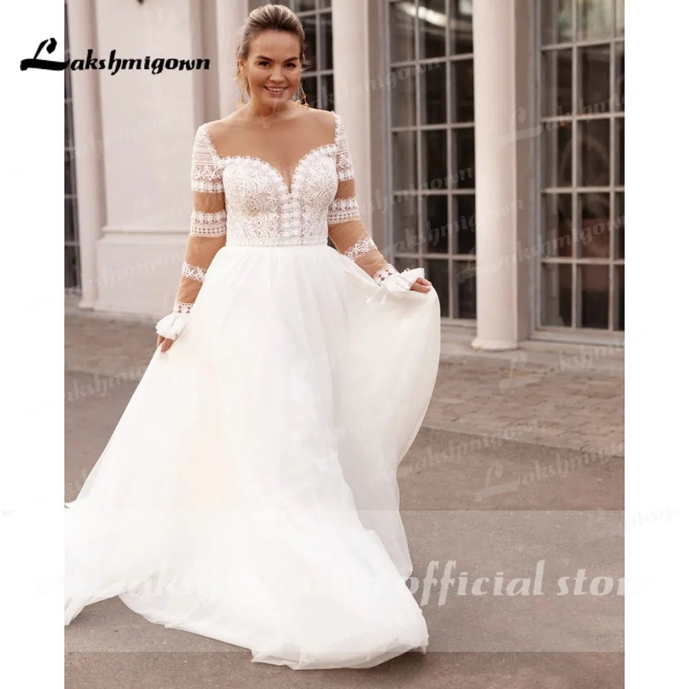 Roycebridal Plus Size Wedding Dress  Vestido Novia Elegant Bridal Tulle Long Beach Wedding Dresses Cap Sleeve Bridal Gown