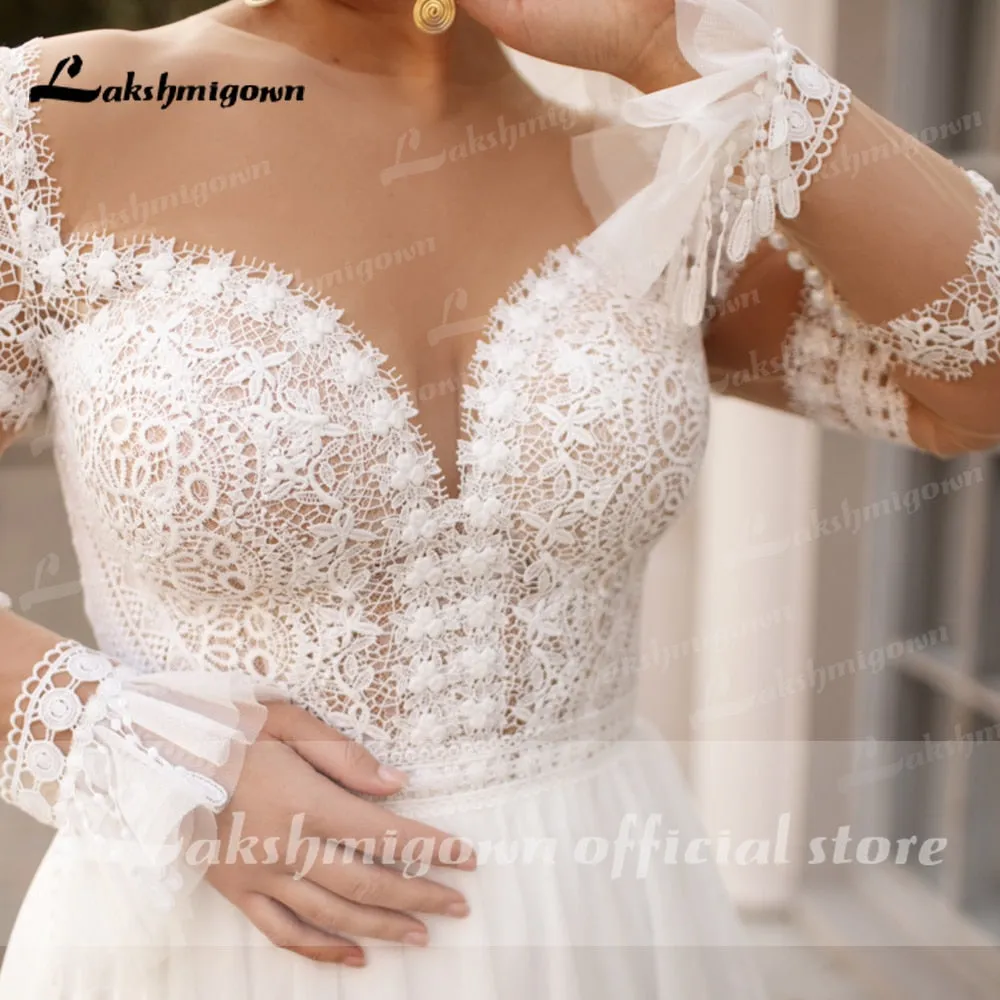 Roycebridal Plus Size Wedding Dress  Vestido Novia Elegant Bridal Tulle Long Beach Wedding Dresses Cap Sleeve Bridal Gown