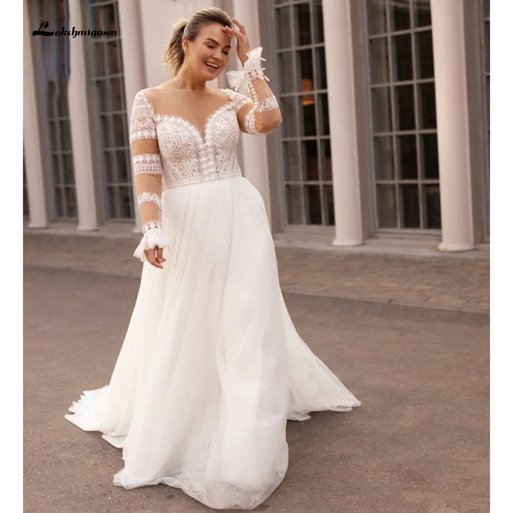 Roycebridal Plus Size Wedding Dress  Vestido Novia Elegant Bridal Tulle Long Beach Wedding Dresses Cap Sleeve Bridal Gown