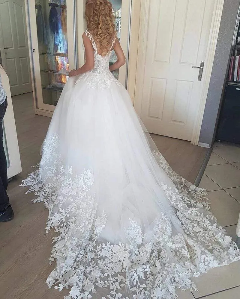 Roycebridal Princess Ball Gown Lace White Wedding Dresses