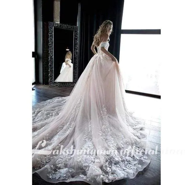 Roycebridal Princess Light Pink Off Shoulder A Line Wedding Dresses