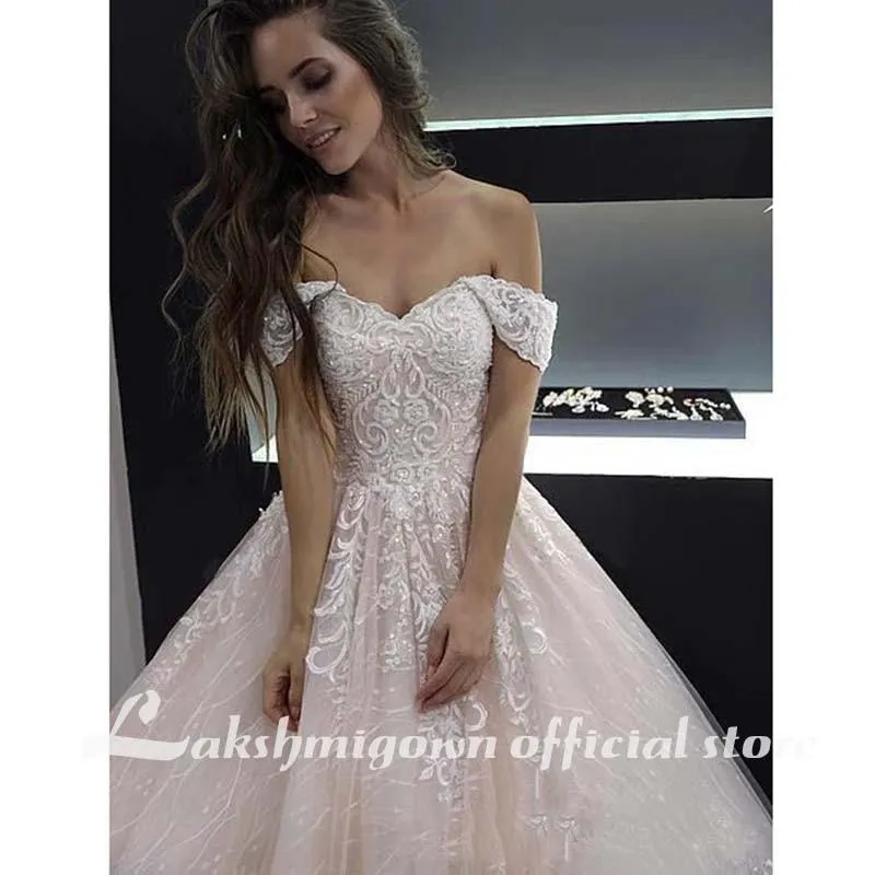 Roycebridal Princess Light Pink Off Shoulder A Line Wedding Dresses