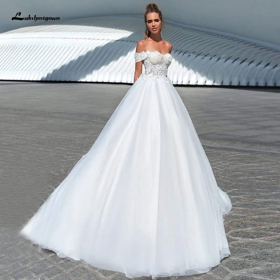 Roycebridal Princess Off Shoulder Wedding Dress Lace Up Back