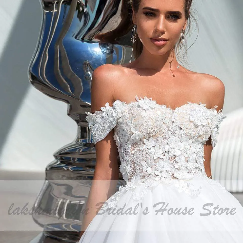 Roycebridal Princess Off Shoulder Wedding Dress Lace Up Back