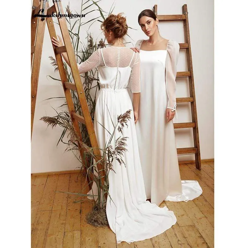 Roycebridal Puff Sleeve White Ivory Wedding Dress