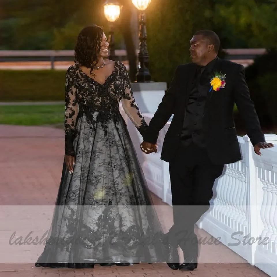 Roycebridal Puffy Plus Size Black Wedding Dress Long Sleeve