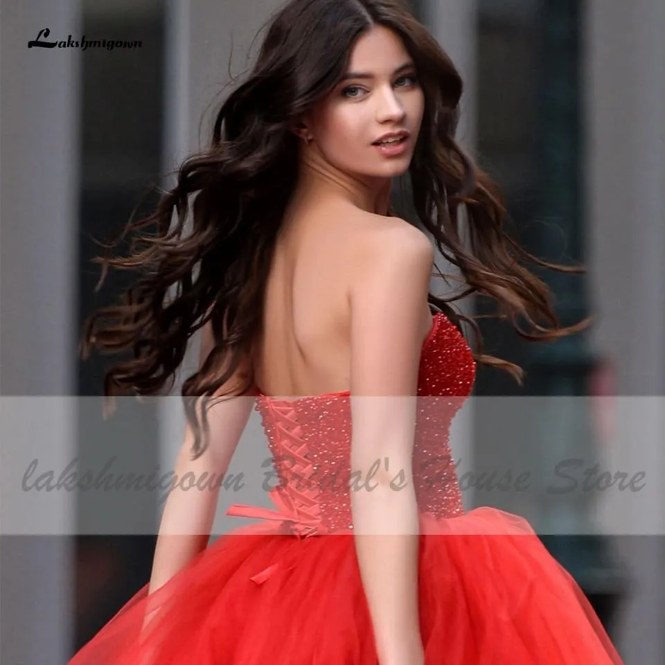 Roycebridal Red Short Wedding Dresses for Bride Long Train