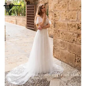 Roycebridal Romantic Lace Wedding Dresses V-Neck Floor Length