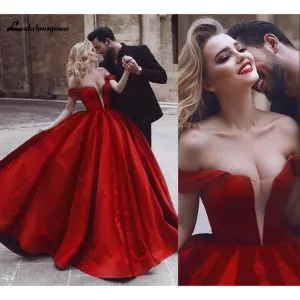 Roycebridal Romantic Off Shoulder Red Sexy Wedding Dresses