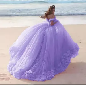 Roycebridal Romantic Poofy Pink Floral Wedding Dresses Off the Shoulder