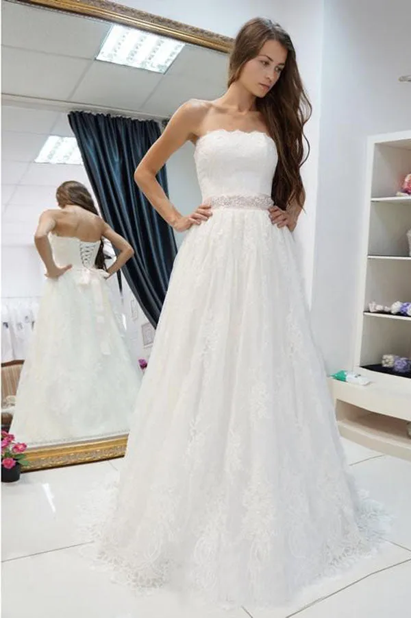 Roycebridal Romantic White A-line Lace Off Shoulder Wedding Dresses, Bridal Gowns, MW601