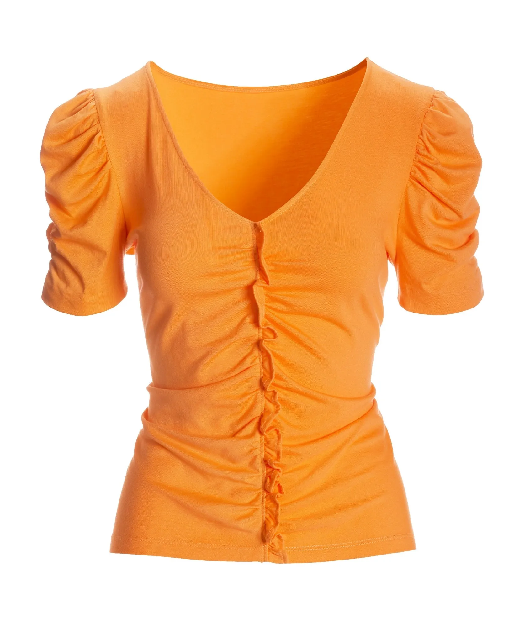 Ruched Ruffle Short Sleeve Tee Birds of Paradise