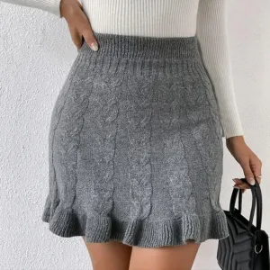 Ruffle Hem Cable Knit Skirt
