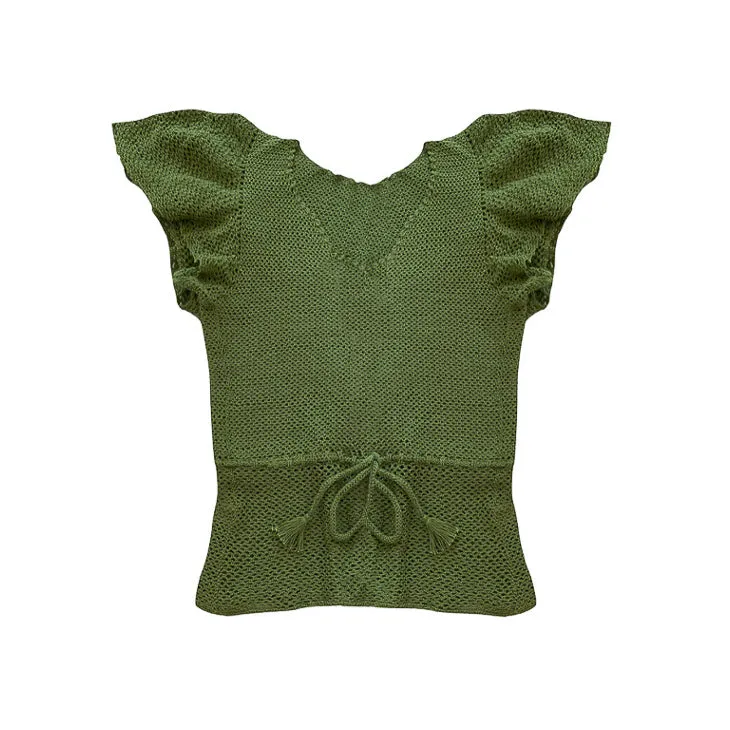 Ruffle Sleeve Top in Olive