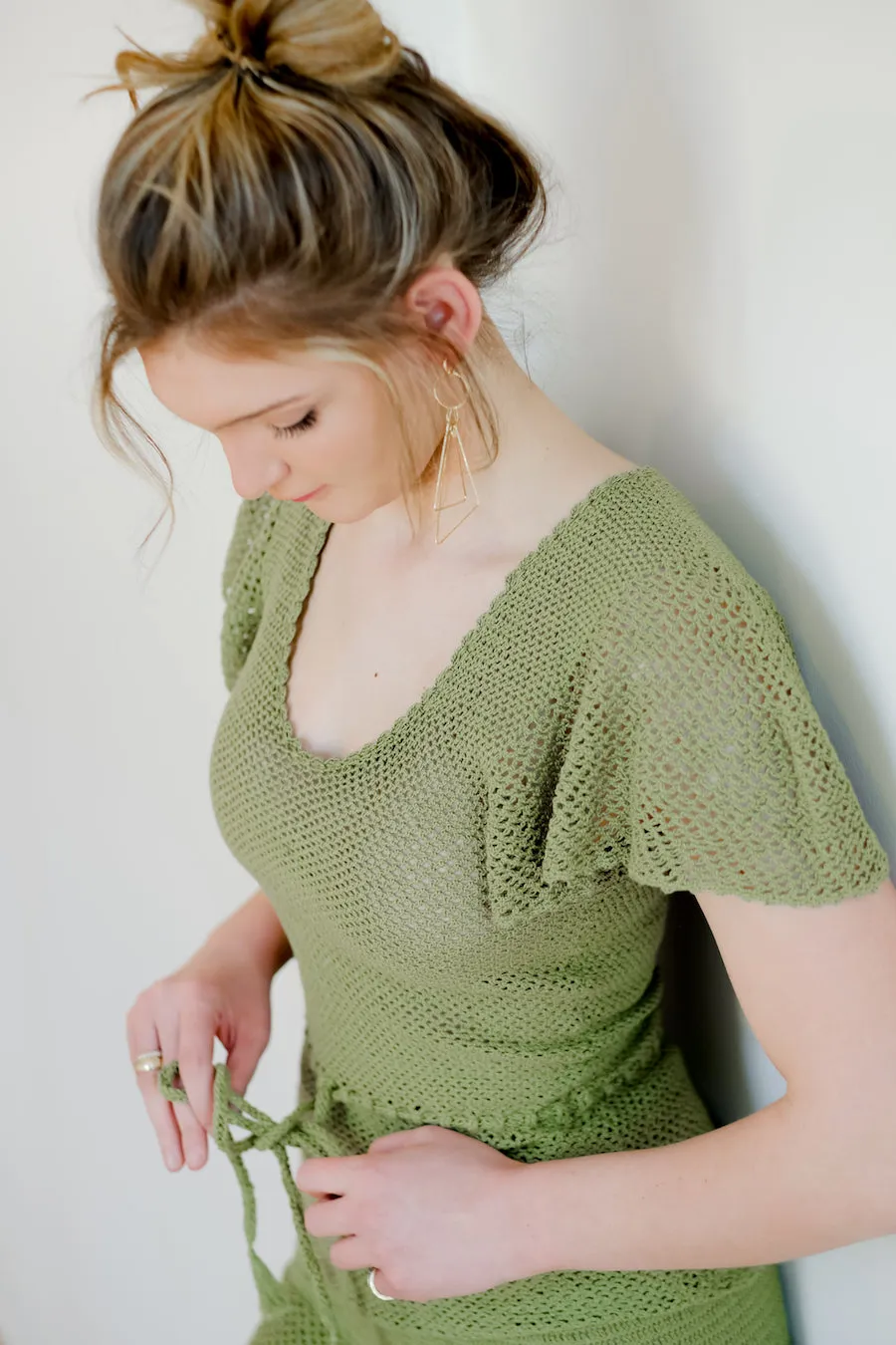 Ruffle Sleeve Top in Olive