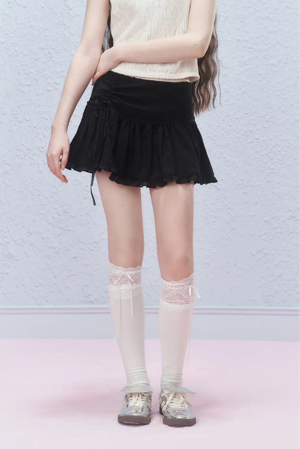 Ruffled Mini Skirt With Ruched Detail