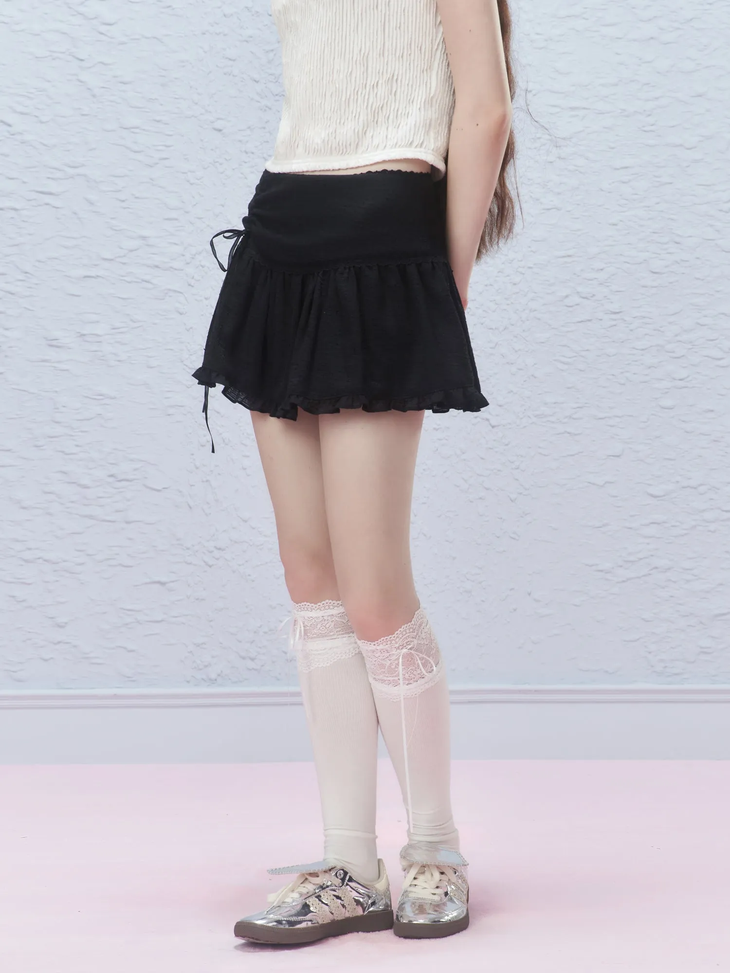 Ruffled Mini Skirt With Ruched Detail
