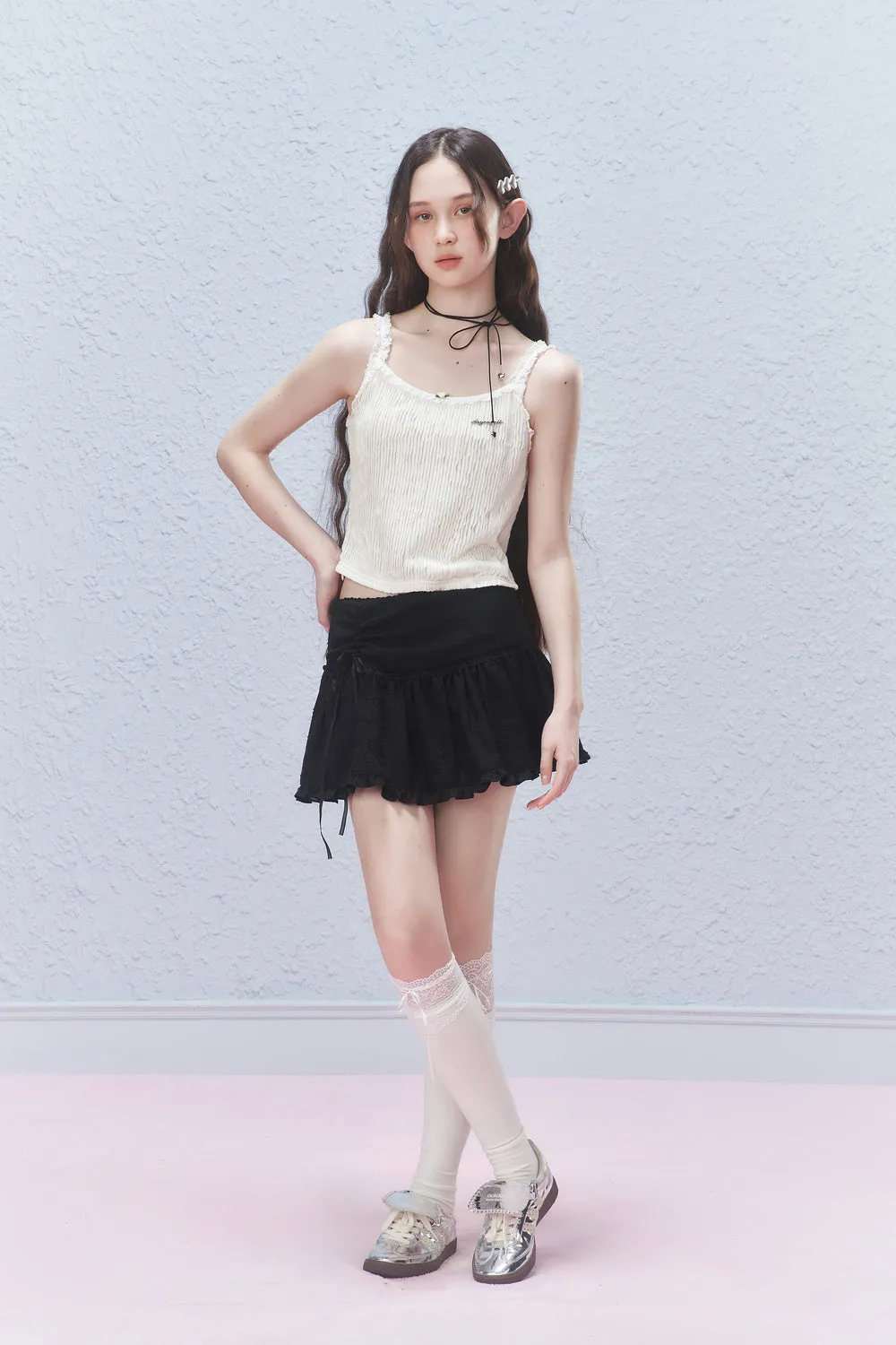 Ruffled Mini Skirt With Ruched Detail