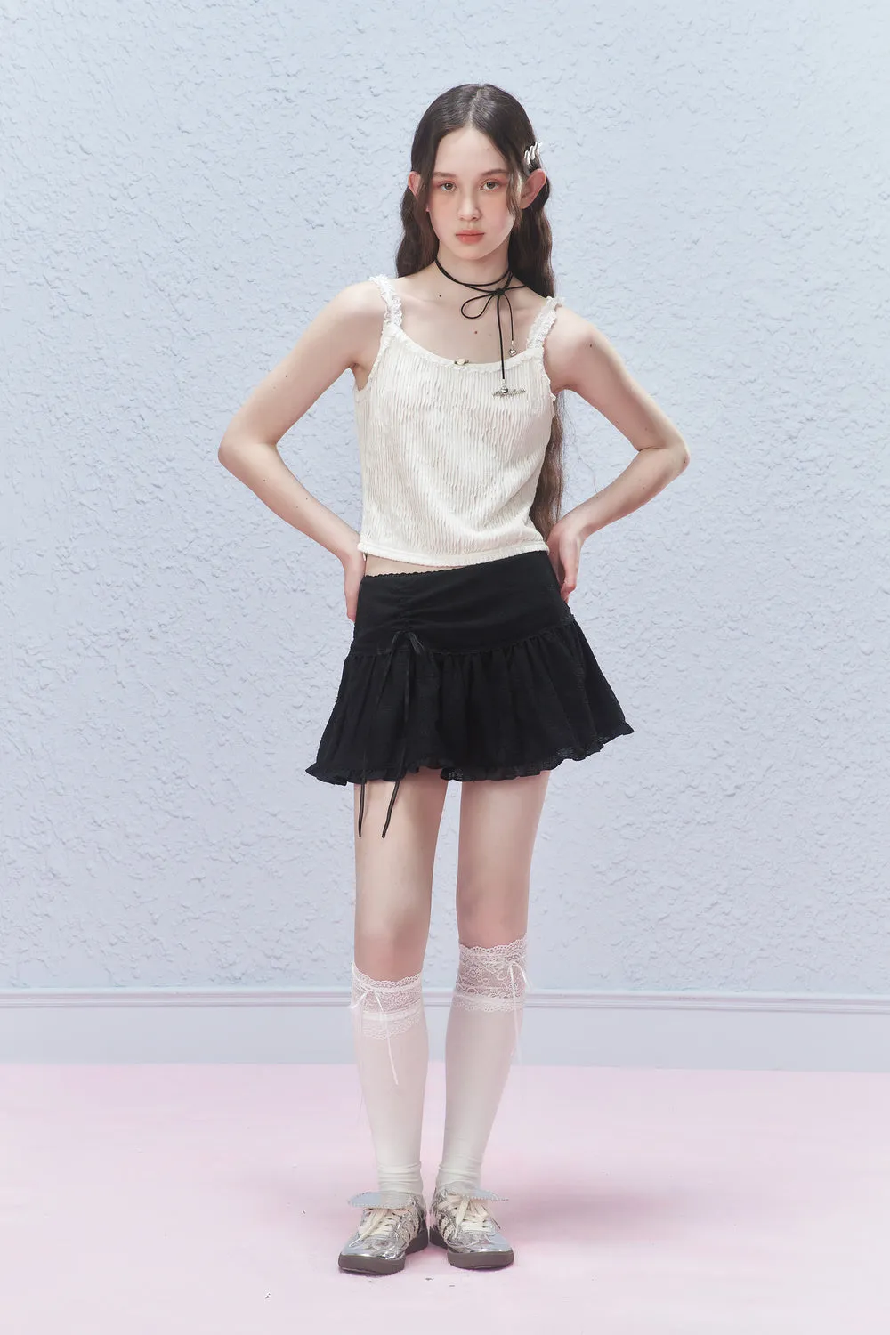 Ruffled Mini Skirt With Ruched Detail
