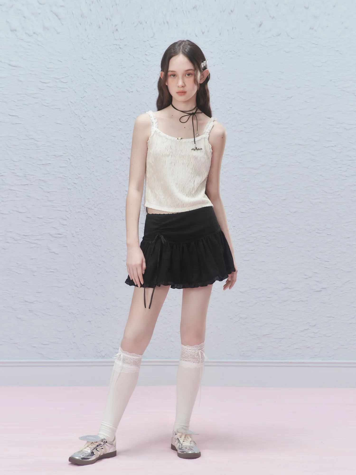 Ruffled Mini Skirt With Ruched Detail