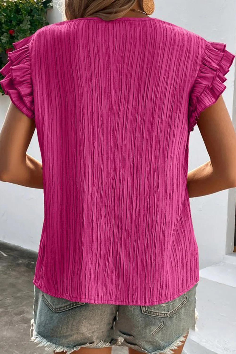 Ruffled Tie Neck Cap Sleeve Blouse (2 Colors)