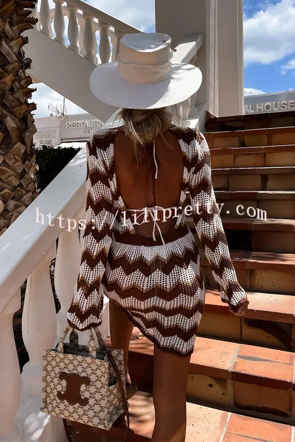 SanFran Sunshine Knit Colorblock Backless Cover-Up Beach Mini Dress